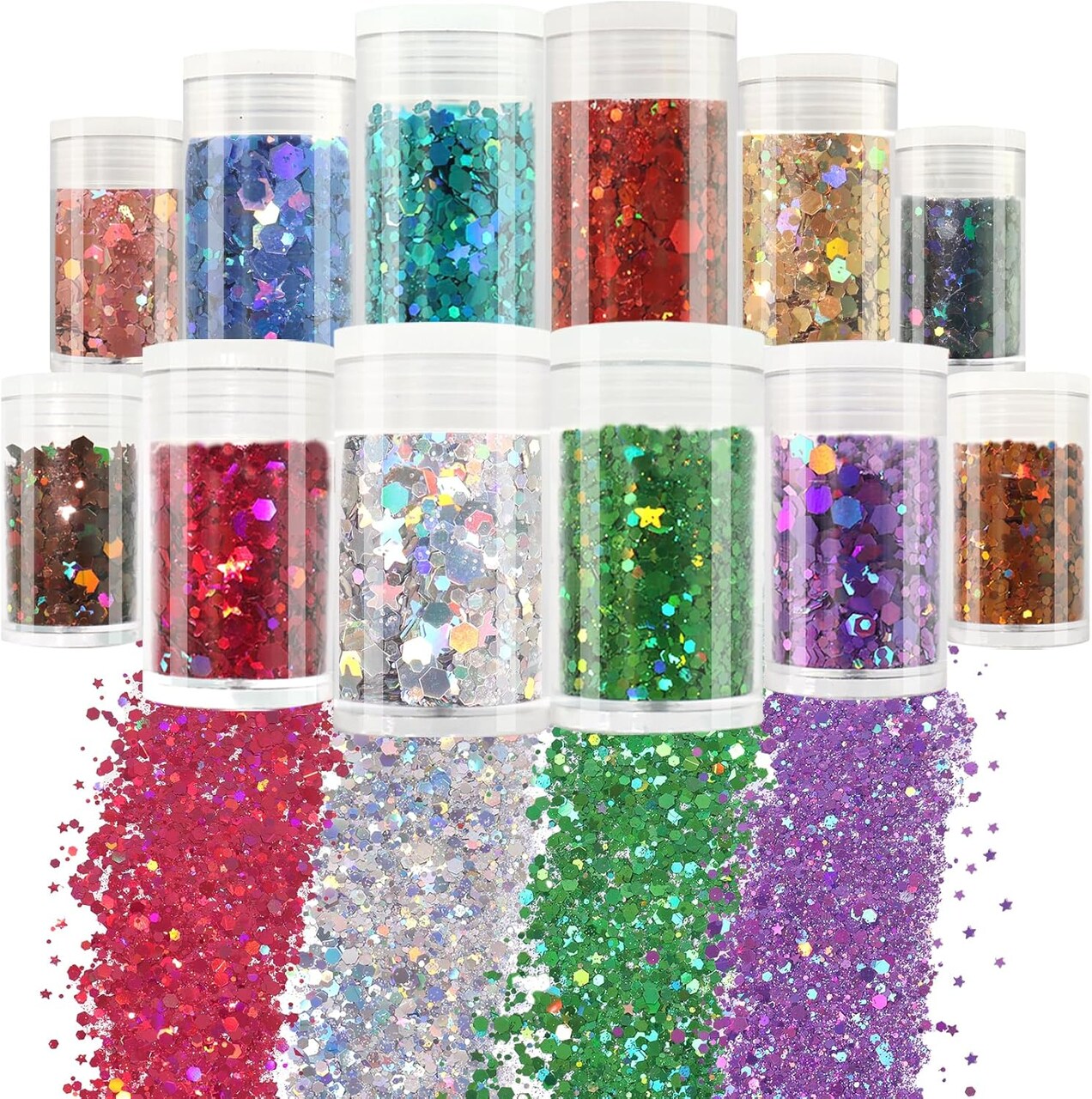 12-Color Holographic Chunky Glitter Set – Stars, Fine Powder for Resin, Nail Art, Slime